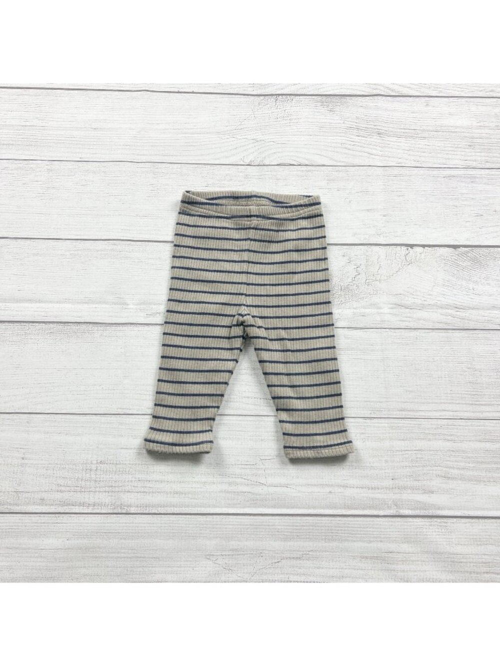 Hanna Andersson Baby Ribbed Striped Leggings Beige Navy 70 6-12 Months